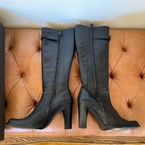 Costume National Knee-High Black Leather Boots, 38.5